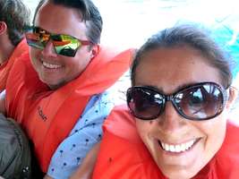 Maria and Neil wearing life vests