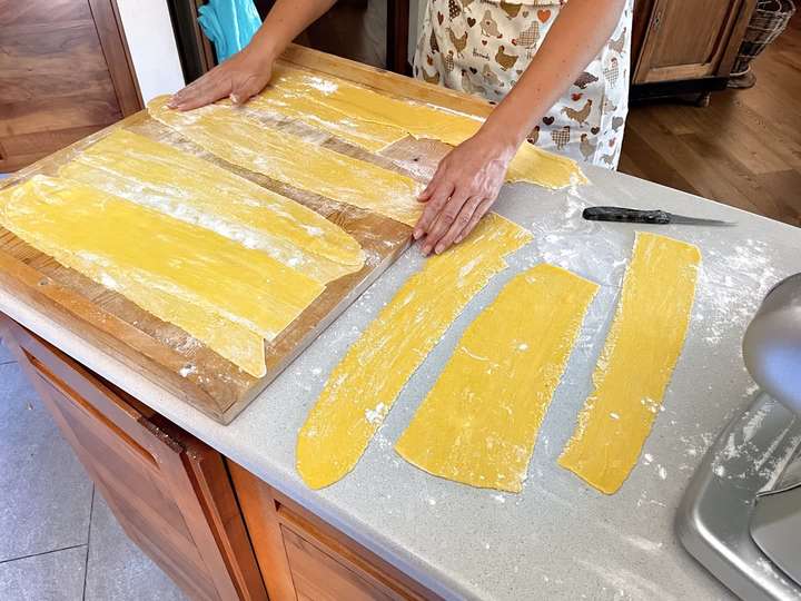 This dough is all rolled out, thanks to our pasta maker!