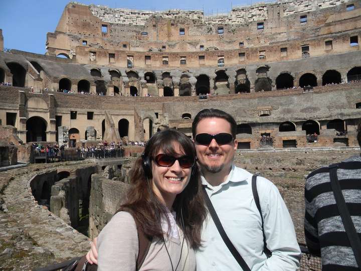 Listening to Rick Steves at the Colosseum