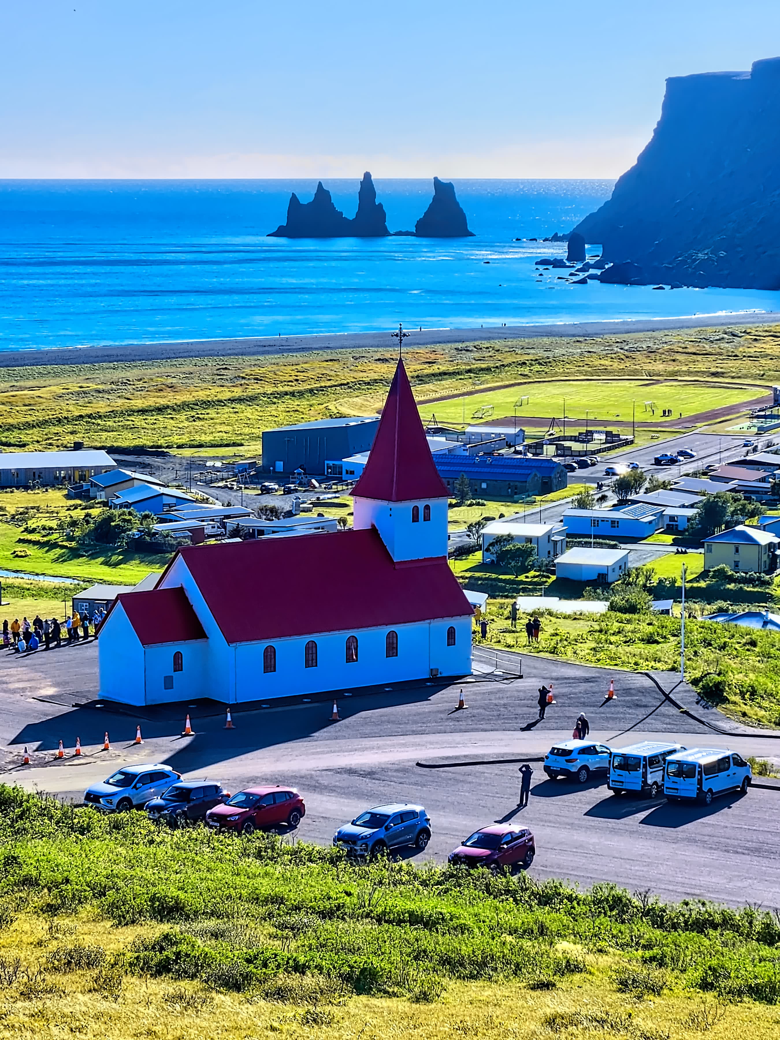Vík í Mýrdal Church and Reynisdrangar Sea stacks